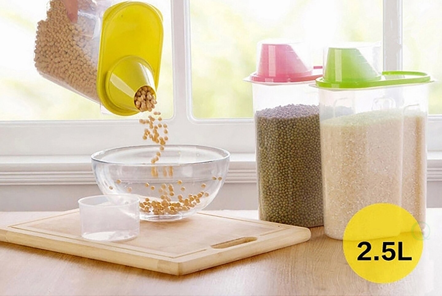 BPA-Free Food Storage Containers with Lid - Perfect for Storing Flour, Sugar, Grains, Rice, Cereals, and Baking Supplies for Better Kitchen Organization - Set of 3 in Green, Pink, and Yellow