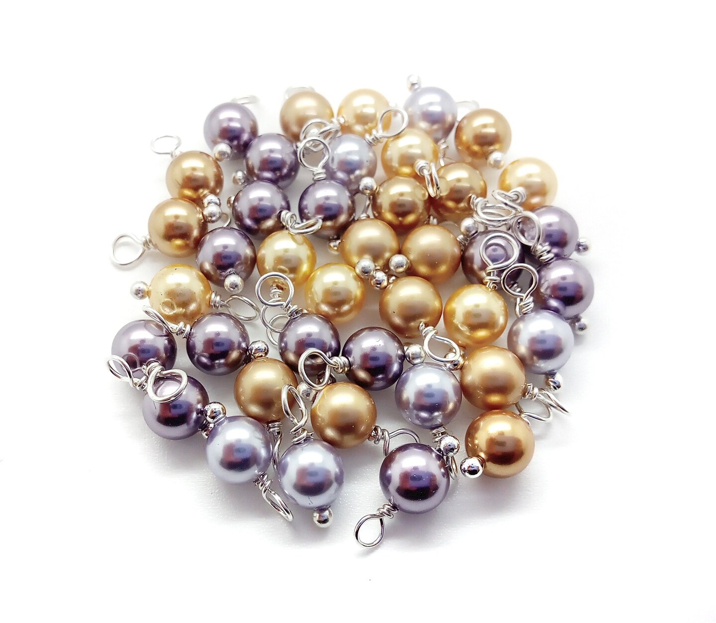 Crystal Pearls Dangles Mix, 20pc Gold and Purple Charms, Glass Bead Drops,  Adorabilities