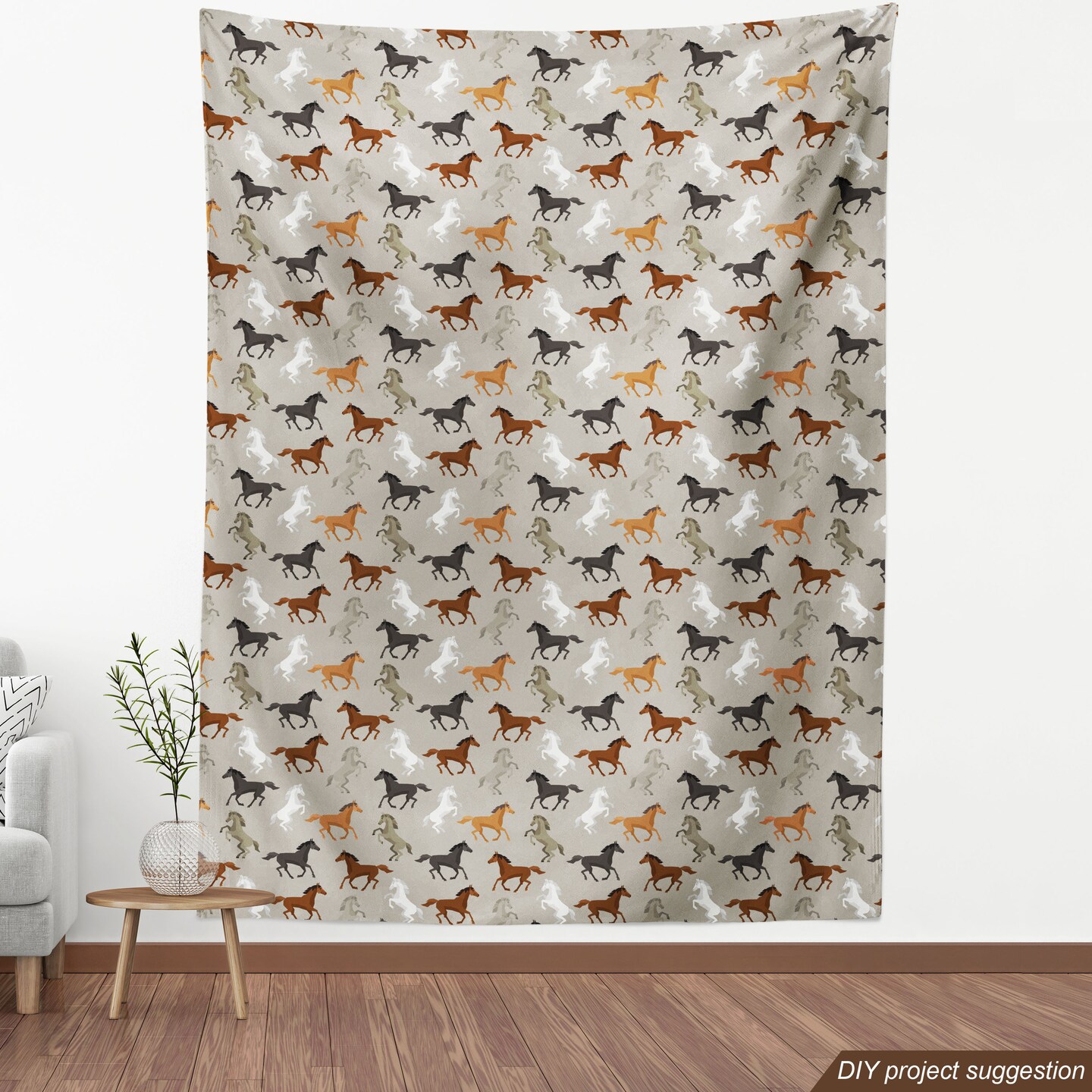 Ambesonne Horses Fabric by the Yard, Abstract Stallions Simple Design Animals Galloping Curvet Illustration, Decorative Fabric for Upholstery and Home Accents, 1 Yard, Taupe Black