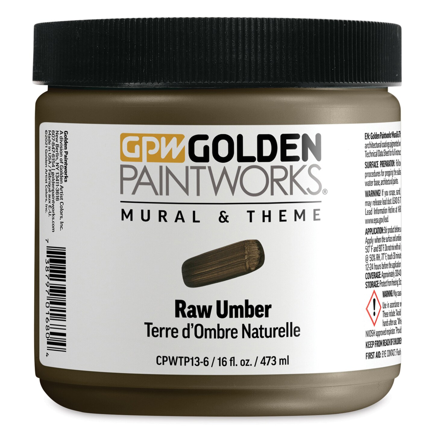 Golden Paintworks Mural and Theme Acrylic Paint - Raw Umber, 16 oz, Jar