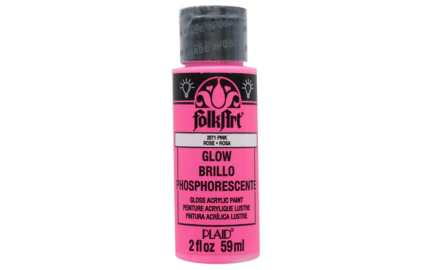 Plaid Folkart Acrylic Paint 2Oz Glow In Dark Pink