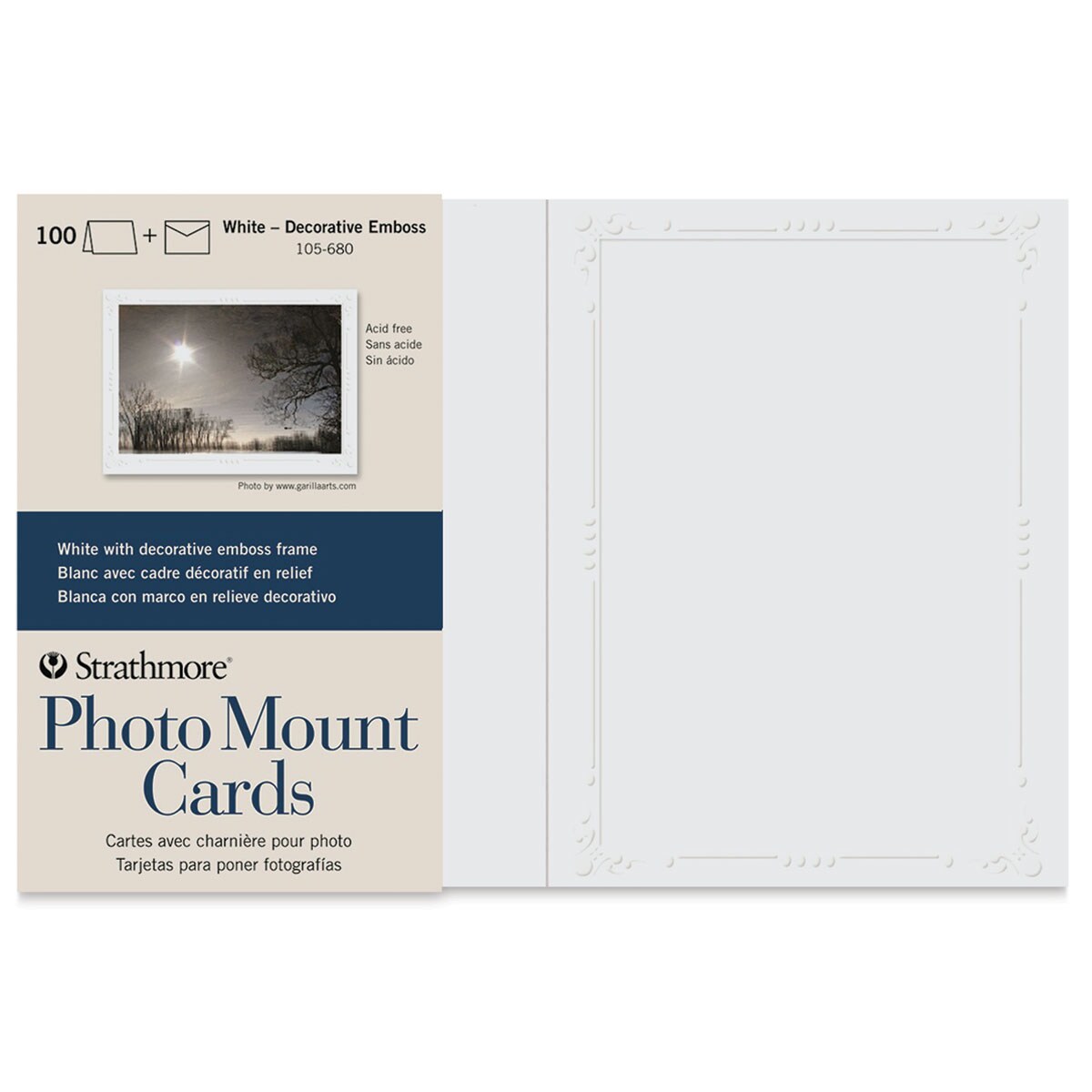 Strathmore Photo Mount Cards and Envelopes - White, Decorative Emboss, Pkg of 100