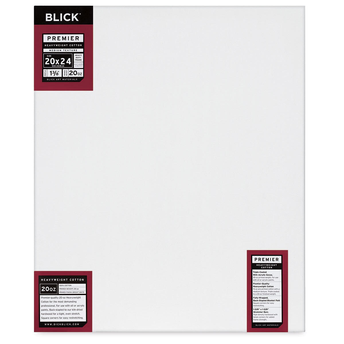Blick Premier Heavyweight Stretched Cotton Canvas - 20&#x22; x 24&#x22;, 1-3/8&#x22; Profile