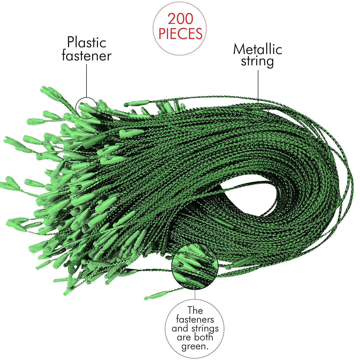 R’ND Toys Christmas Ornament Hooks – Christmas Tree Easy Snap Fastening Metallic Decorating String Hangers Ornament Hooks for Hanging Christmas Tree Decorations - Pack of 200 (Green)