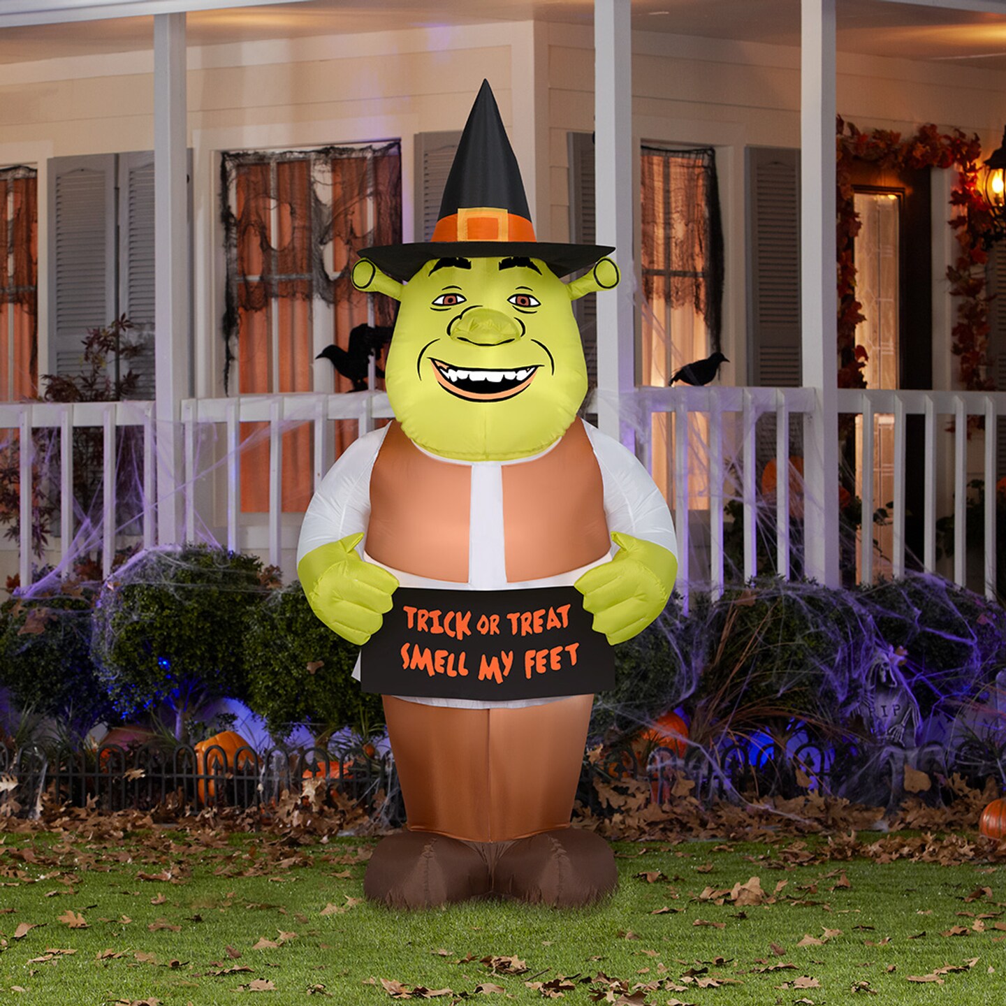 6.5&#x27; Gemmy Airblown Universial Halloween Shrek w/ Witch Hat 229421