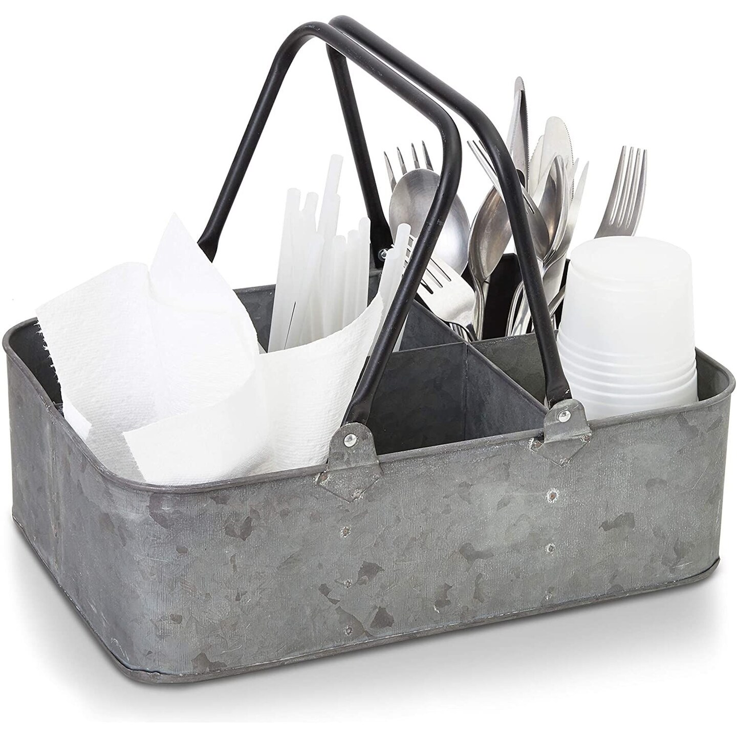 Galvanized Metal Outdoor Utensil Caddy (12 x 8 x 4 in)