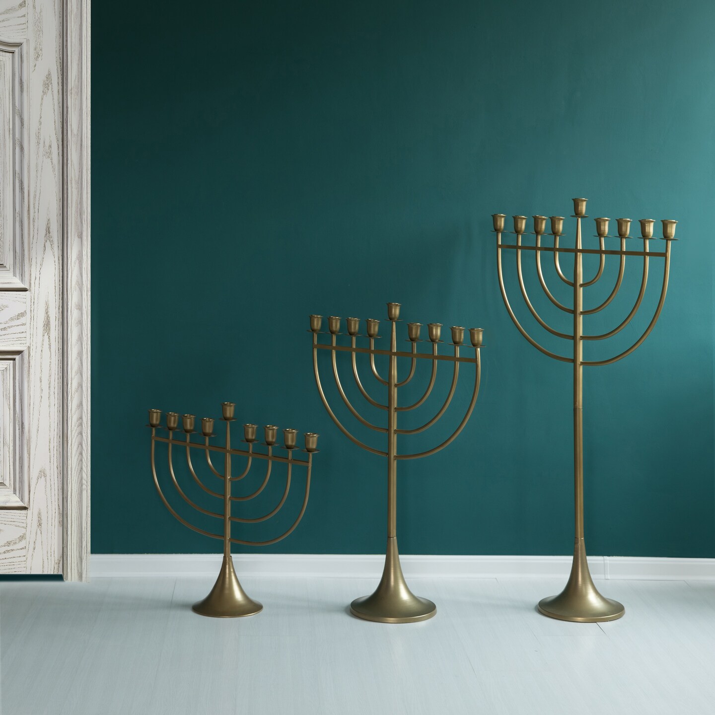Modern Solid Metal Judaica Hanukkah Menorah 9 Branched Candelabra