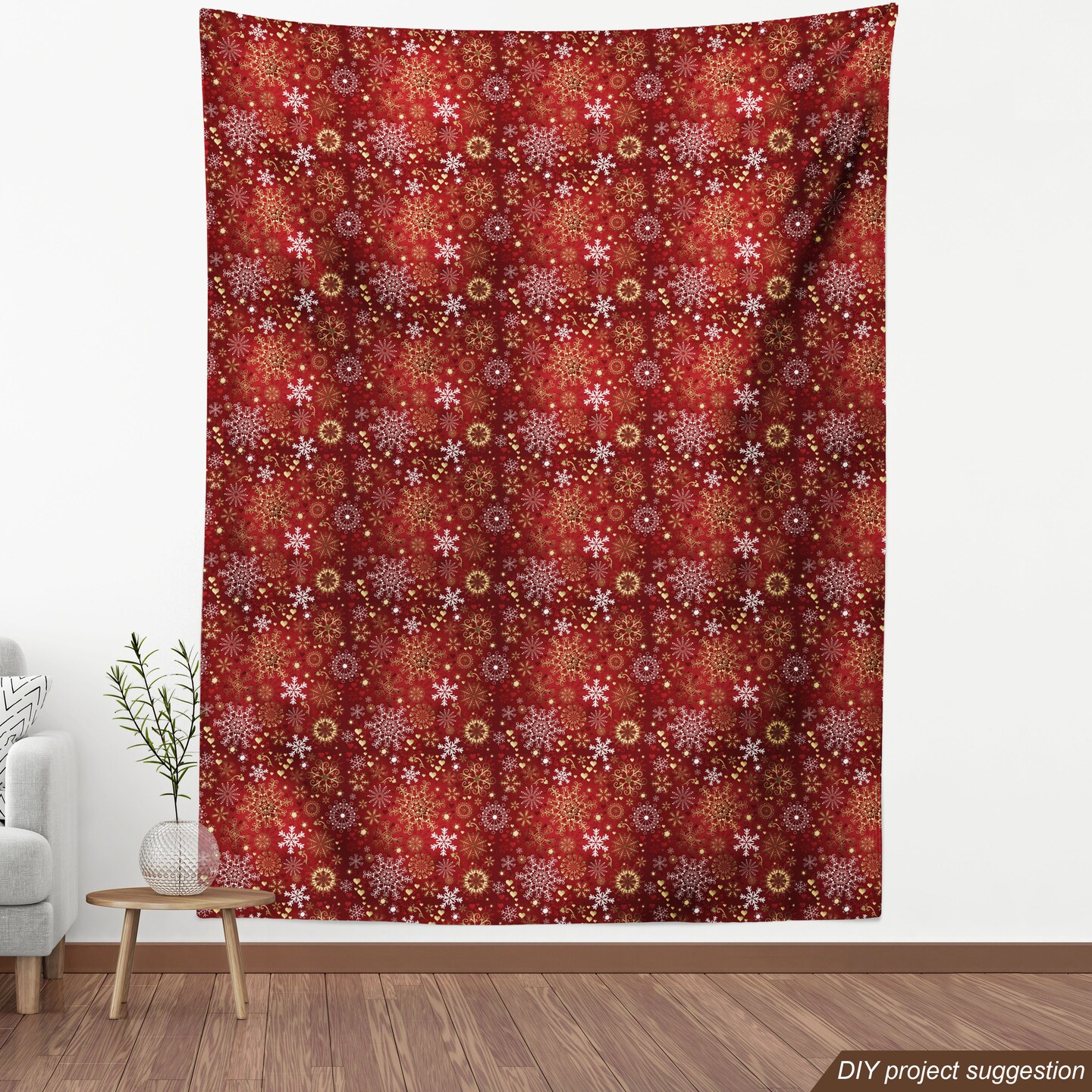 Ambesonne Winter Fabric by The Yard, Old Fashioned Christmas Hearts and Swirls Vintage Composition, Decorative Fabric for Upholstery and Home Accents, 3 Yards, Vermilion Yellow