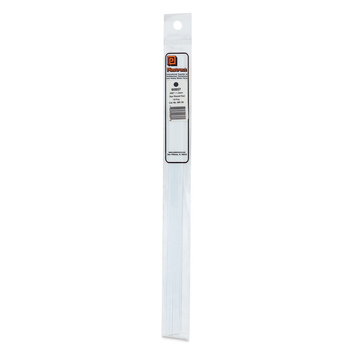 Plastruct Plastic Round Rod - Pkg of 10, 0.05&#x22; Dia &#xD7; 10&#x22; L