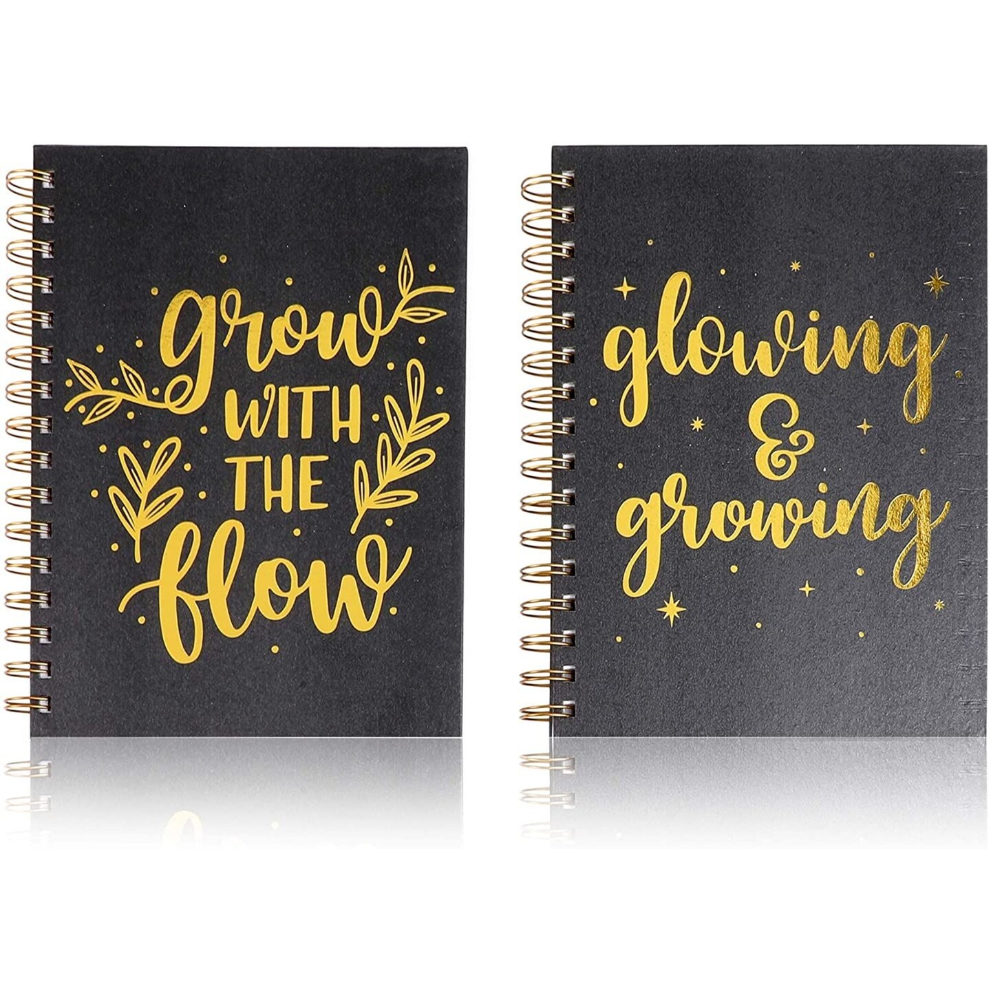 Motivational Spiral Bound Notebooks, Gold Foil Journals (5.25 x 8.25 in, 2 Pack)