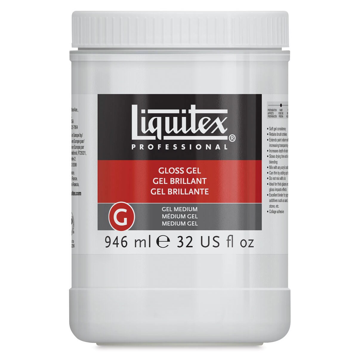 Liquitex Medium - Gel Medium, Gloss, 32 oz jar