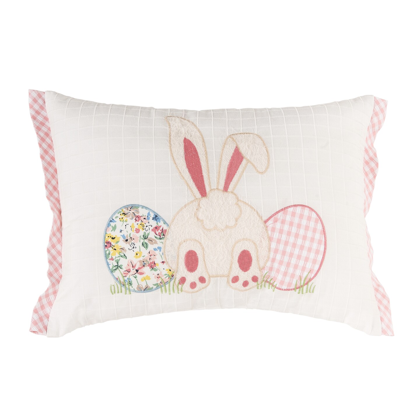 18&#x22; x 13&#x22; Happy Bunny Eggs Embroidered Throw Pillow
