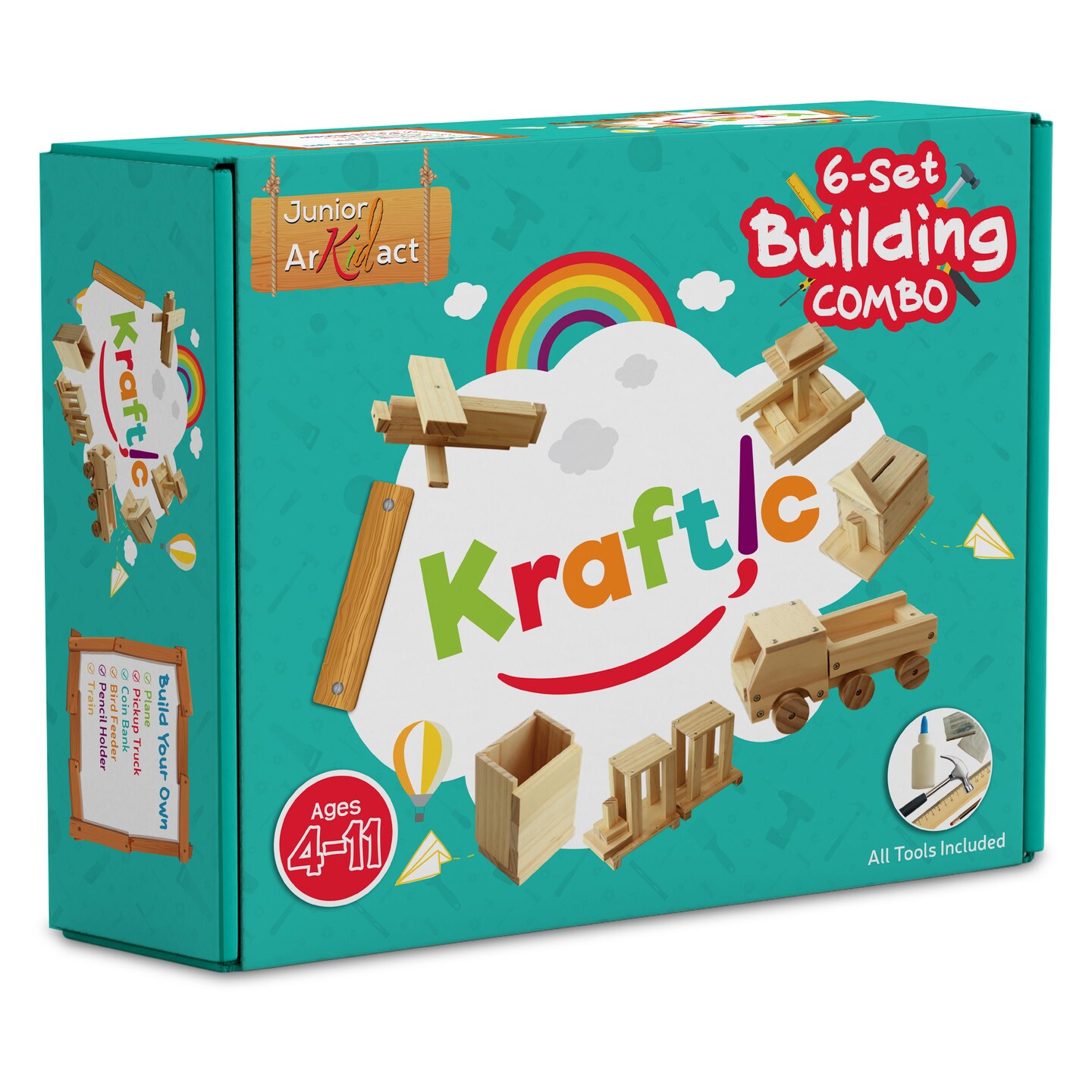 Kraftic Woodworking Building Kit for Kids and Adults, with 2 Educational  DIY Carpentry Construction Wood Model Kit Toy Projects for Boys and Girls 