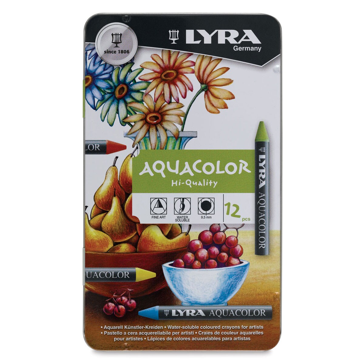 Lyra Aquacolor Crayon Set - Assorted Colors, Water-Soluble, Set of 12
