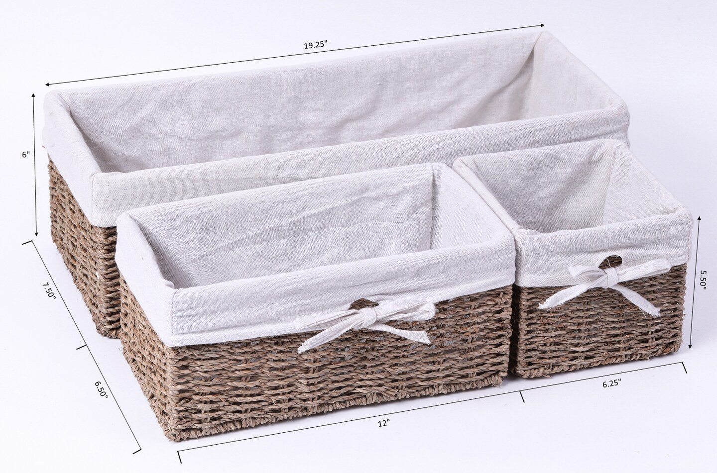 Seagrass Shelf Storage Baskets with Lining