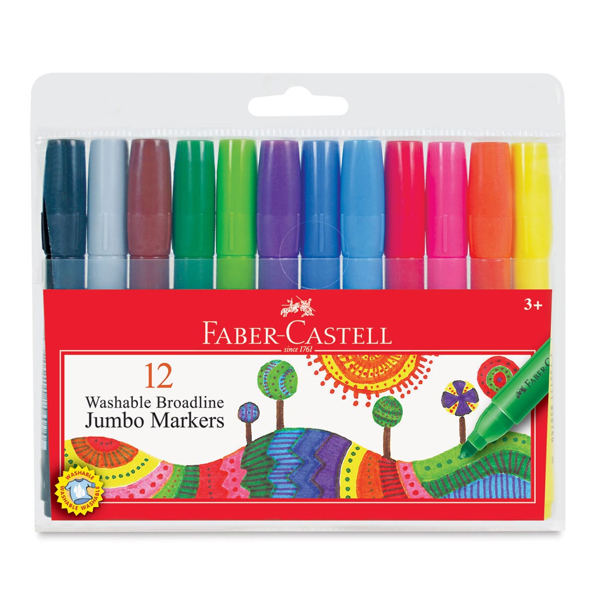 Faber-Castell Jumbo Broadline Washable Marker Set - Assorted Colors, Set of 12