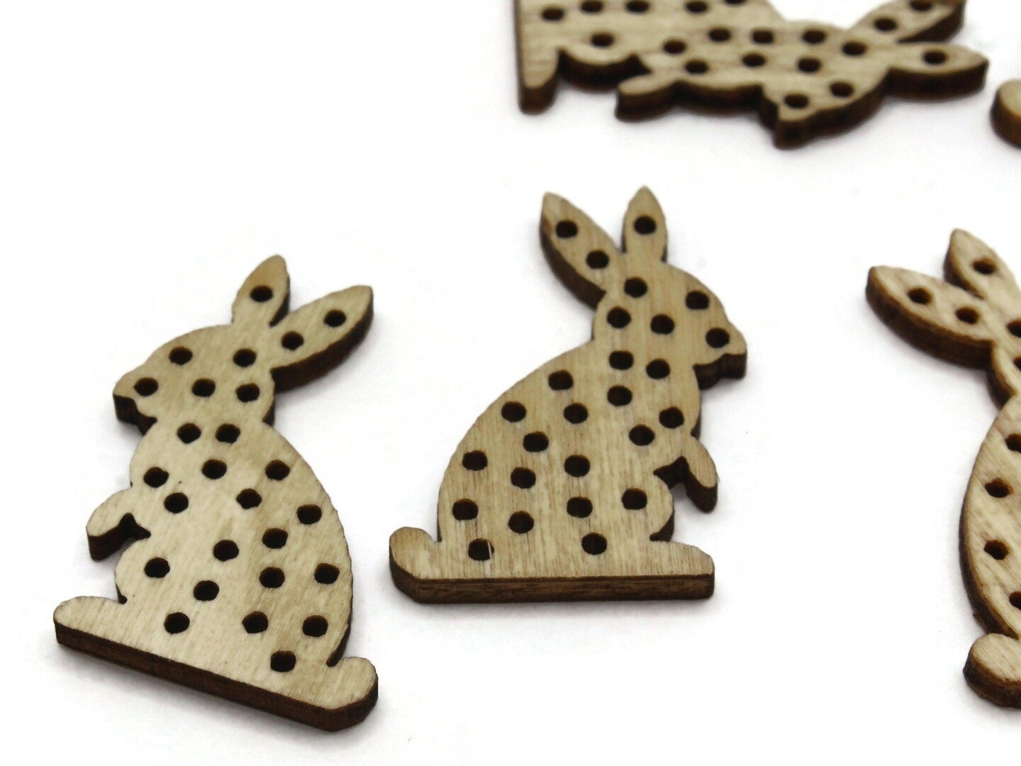 6 31mm Brown Natural Wood Holey Rabbit Cabochons Wooden Easter Bunny Tiles