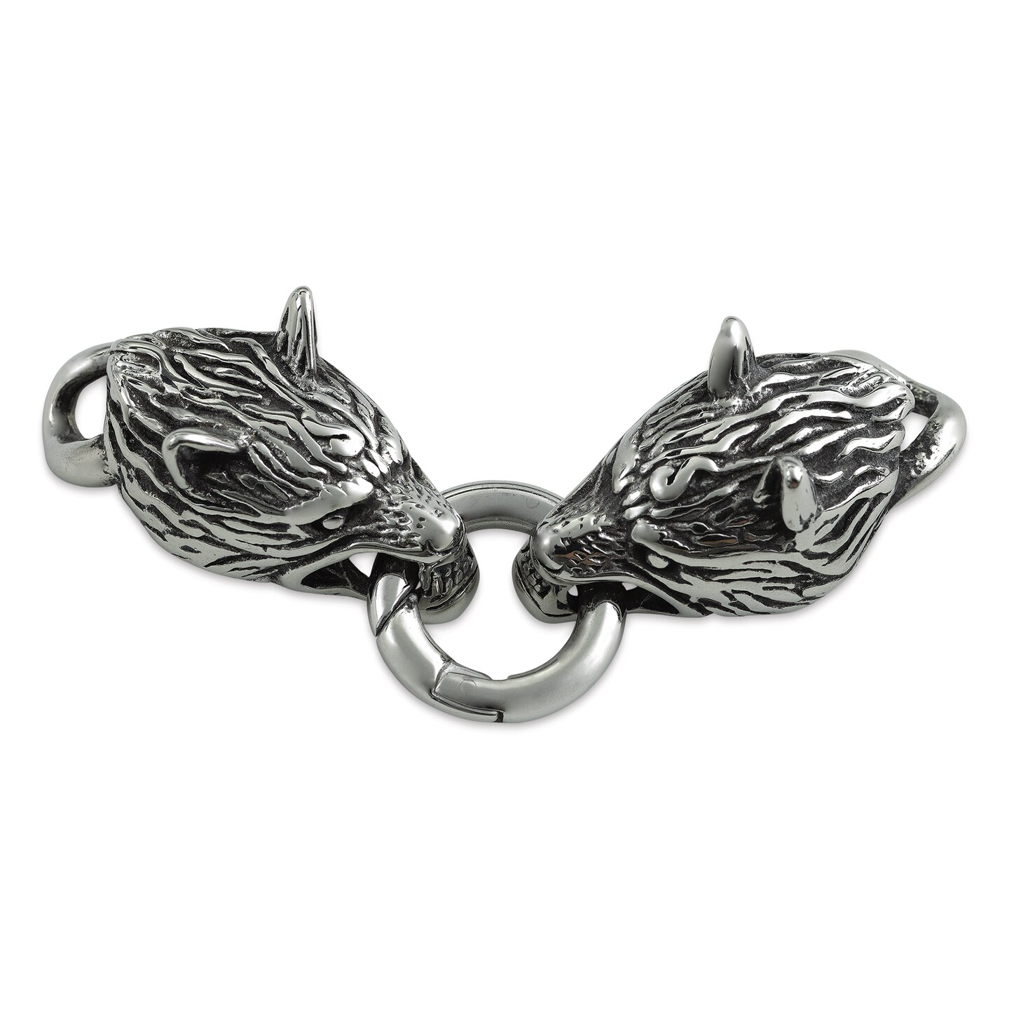 John Bead Stainless Steel Antique Silver Clasp - Wolf Head, 34 x 18 mm