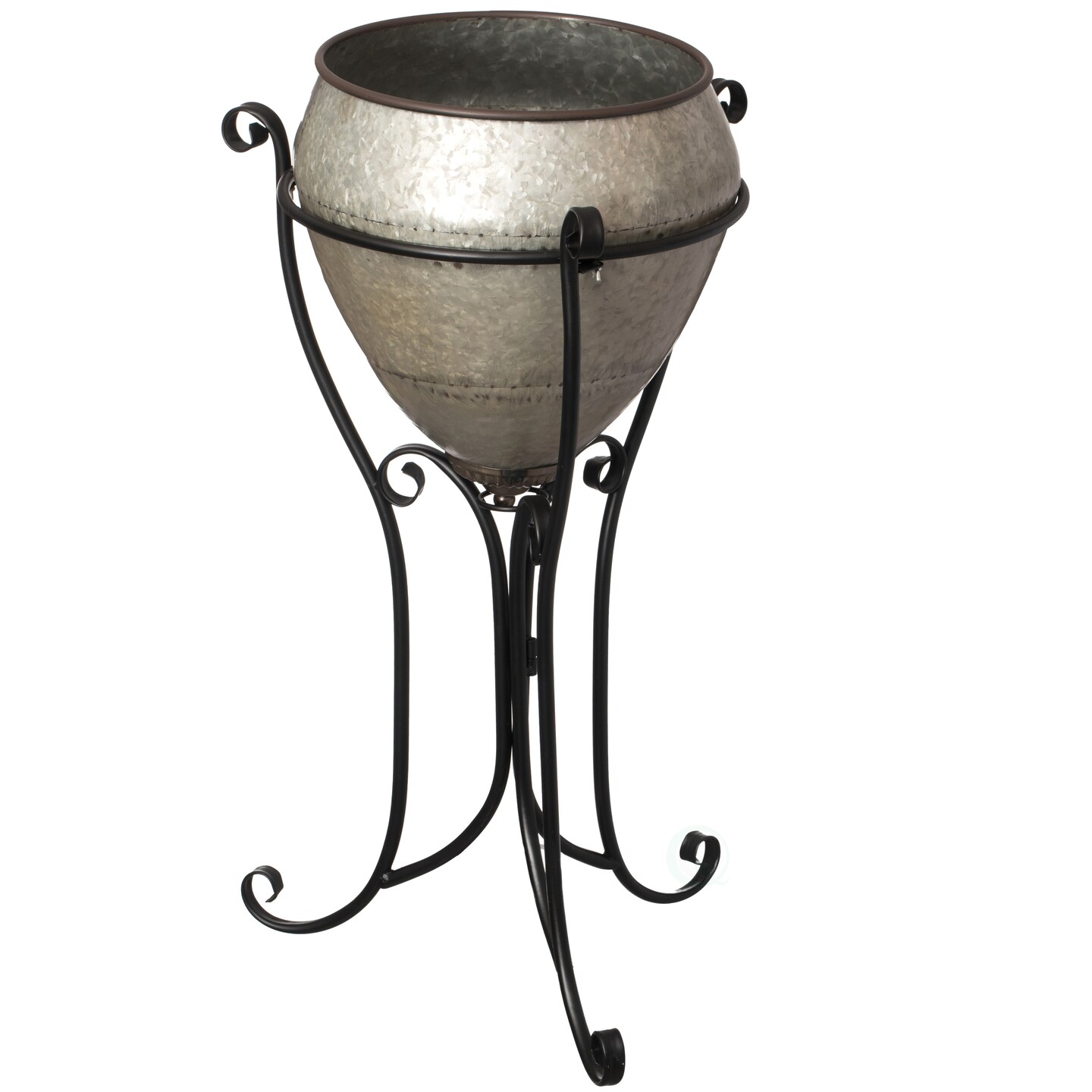 Silver Galvanized Metal Beverage Cooler Tub with Liner and Stand