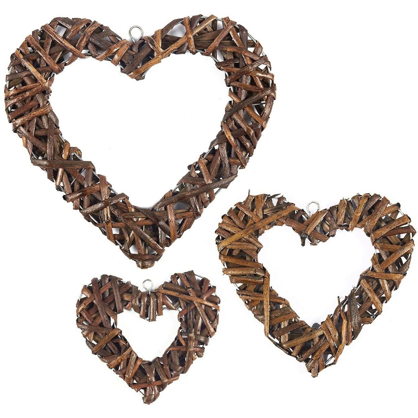 3 Pack Wicker Heart Shaped Wreath for Front Door, Farmhouse Home Decor, Valentines (3 Sizes, Brown)