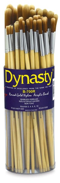 Dynasty Dupont Tynex Gold Nylon Acrylic Brush Canister - Rounds, Long Handle, Canister of 50