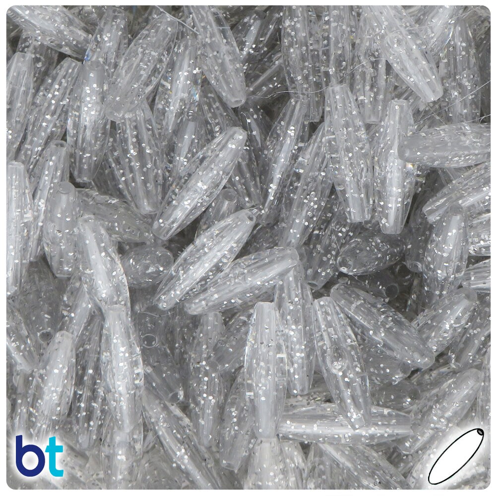 BeadTin Silver Sparkle 19mm Spaghetti Plastic Craft Beads (150pcs