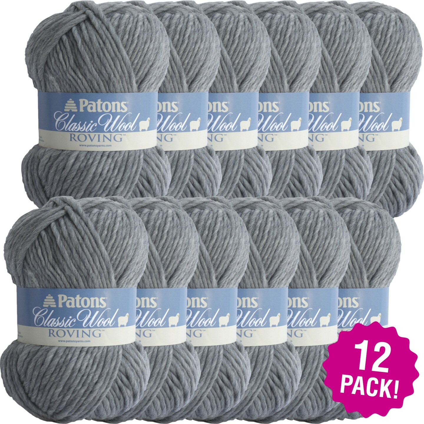 Multipack of 12 - Patons Classic Wool Roving Yarn-Grey
