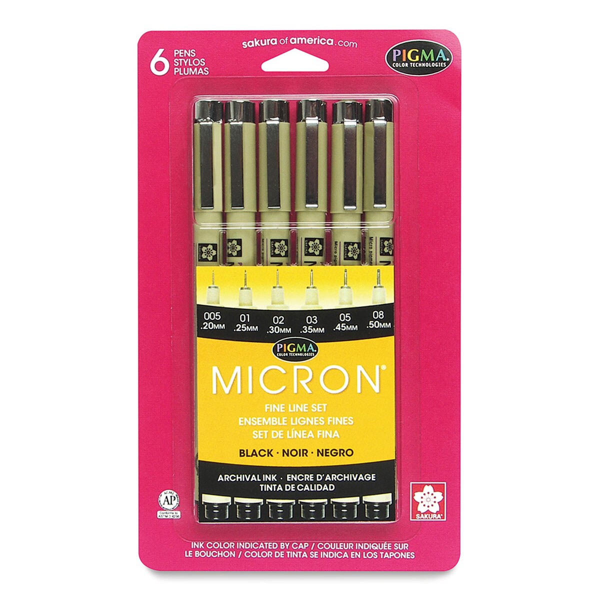 Sakura Pigma Micron Pens - Set of 6, Black, Extra Fine and Fine Sizes
