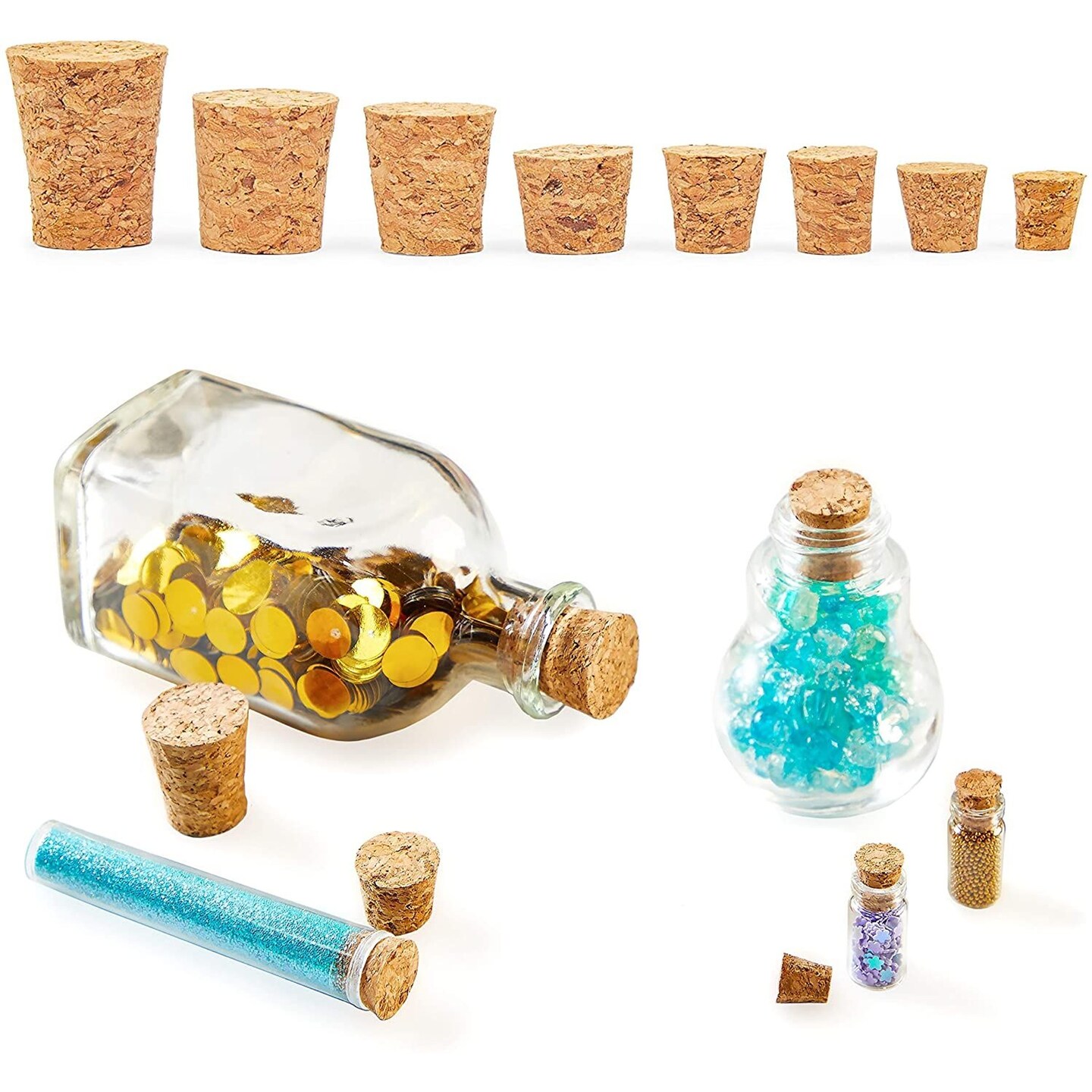 80 Pieces Small Corks Stoppers Bulk Set for DIY Crafts, Jars and Bottles (8 Assorted Sizes)