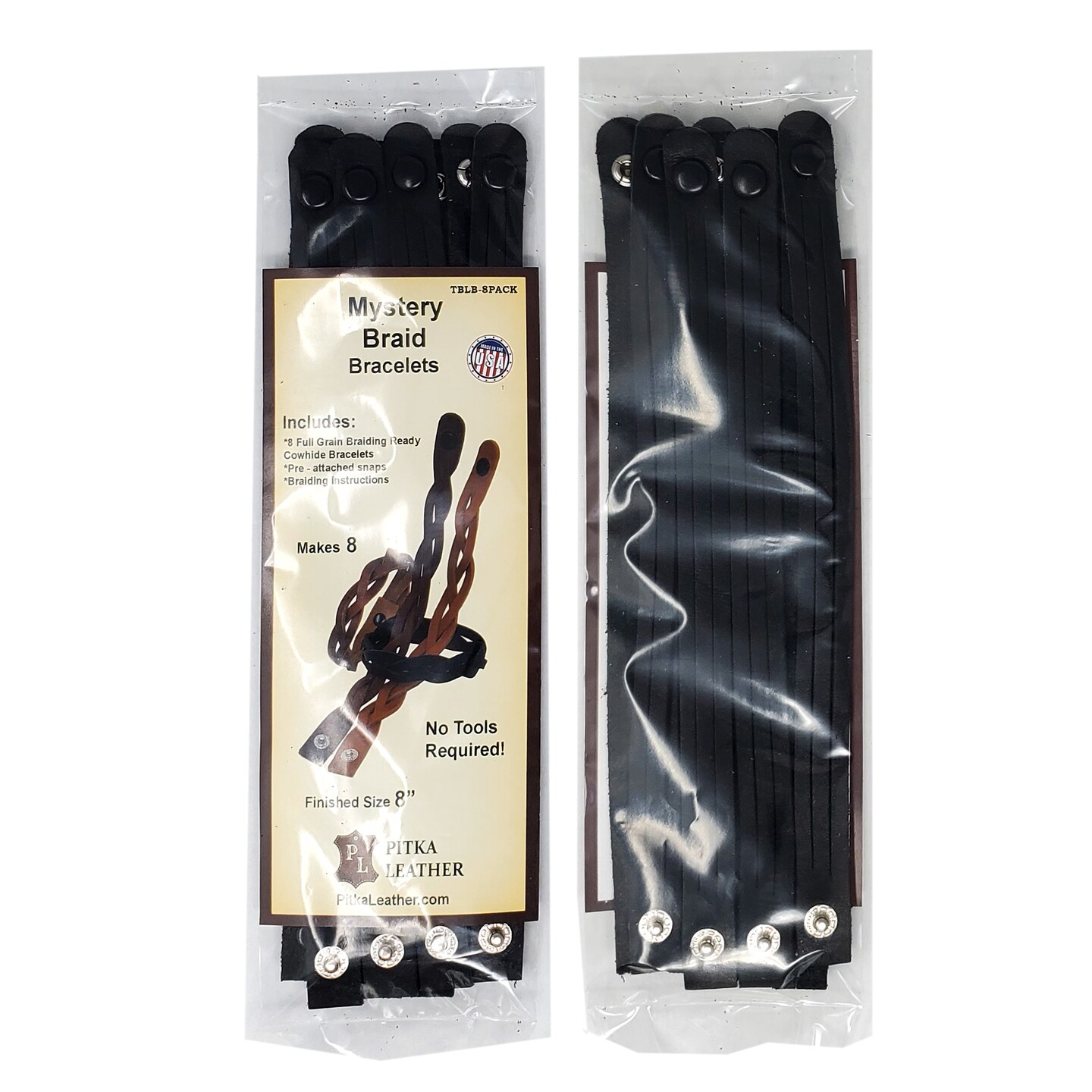 Mystery Braid Leather Bracelets Kit - 8 Black Leather Bracelets Braiding Ready - Made in USA
