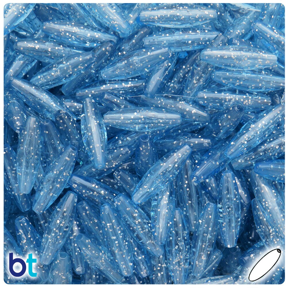 BeadTin Light Sapphire Sparkle 19mm Spaghetti Plastic Craft Beads (150pcs)
