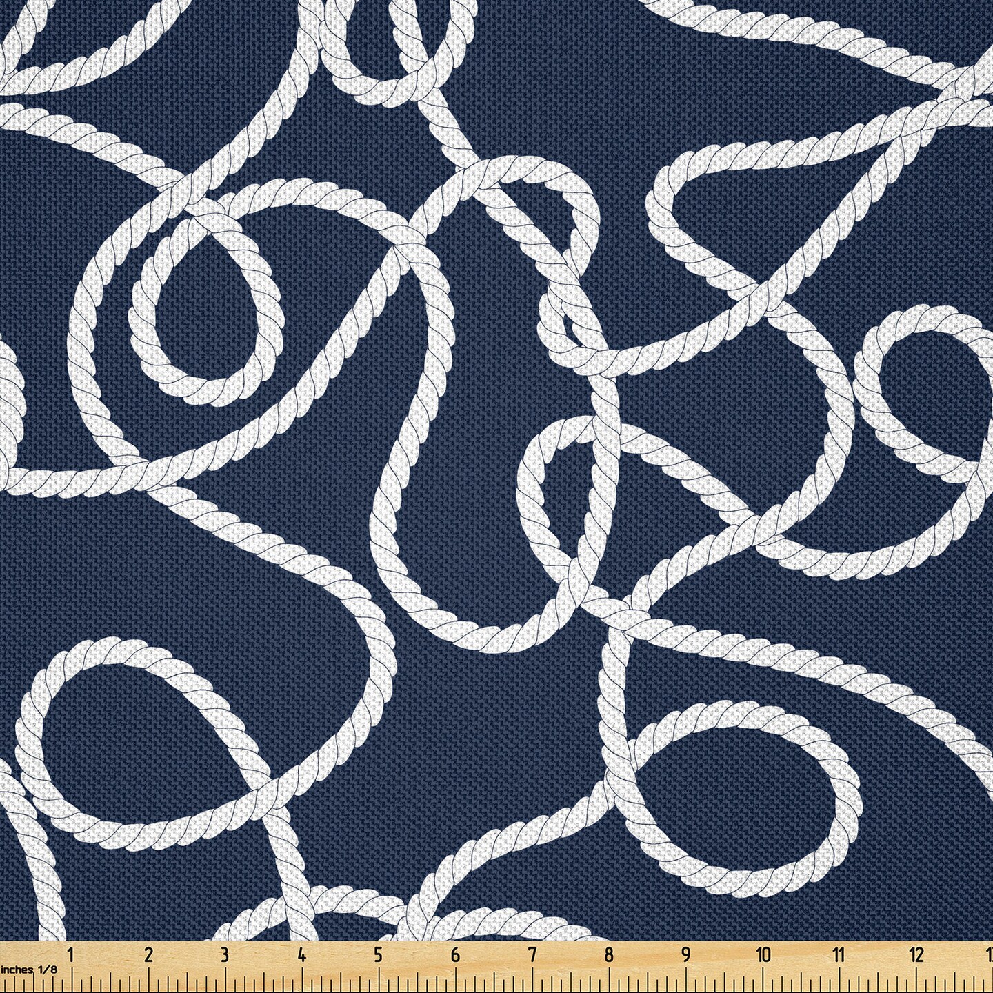 Ambesonne Navy Fabric by The Yard, Under The Sea Atlantic Ocean Inspired Tangled Boat Ship Marine Image Print, Decorative Satin Fabric for Home Textiles and Crafts, 2 Yards, Navy Blue and White