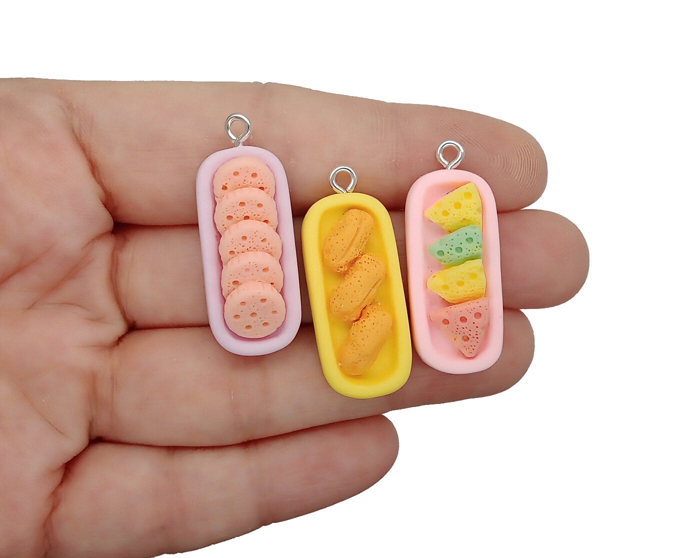 Kawaii Snack Foods Charms, set of 5 3D Miniature Pendants, Adorabilities