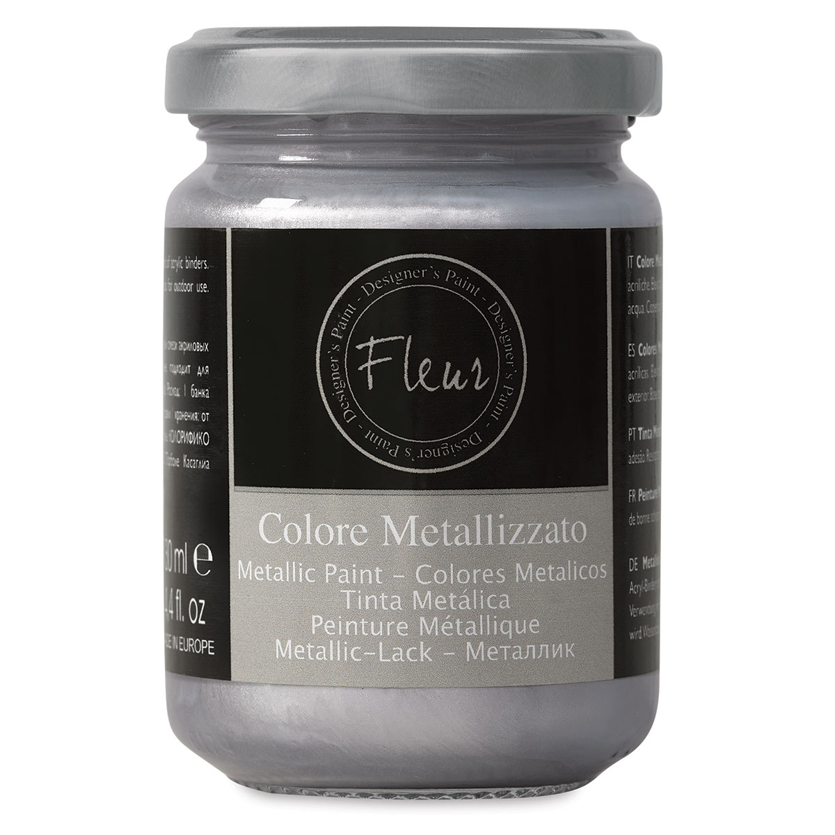 Fleur Chalky Look Paint - Aston Silver (Metallic), 4.4 oz jar