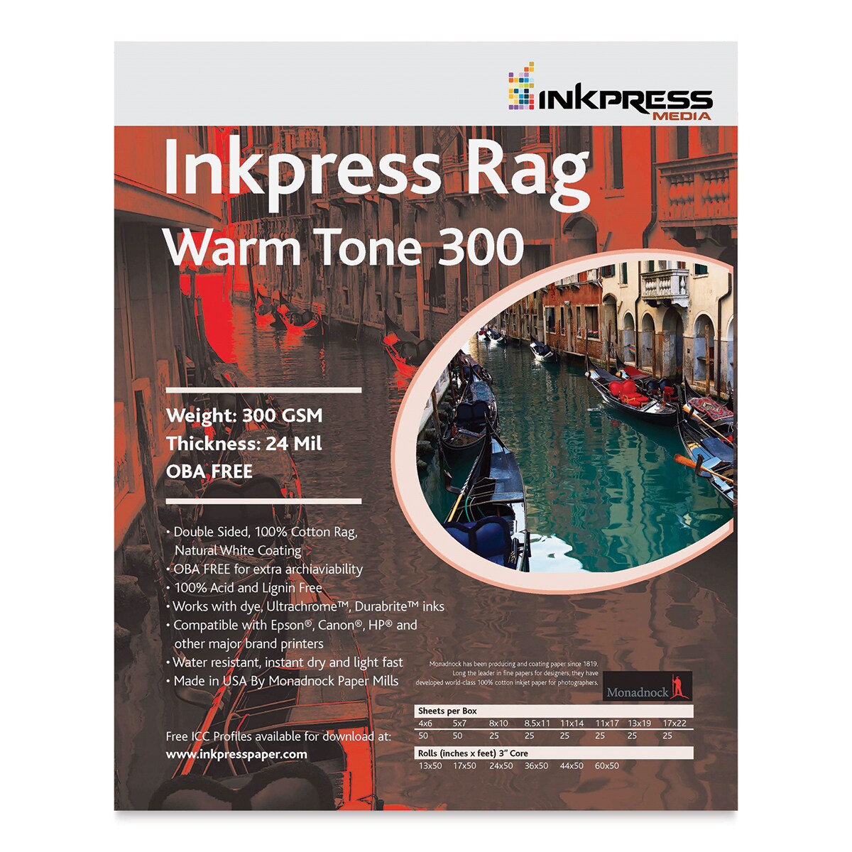 Inkpress Rag Digital Paper - Warm Tone, 300 gsm, 13&#x22; x 19&#x22;, 25 Sheets