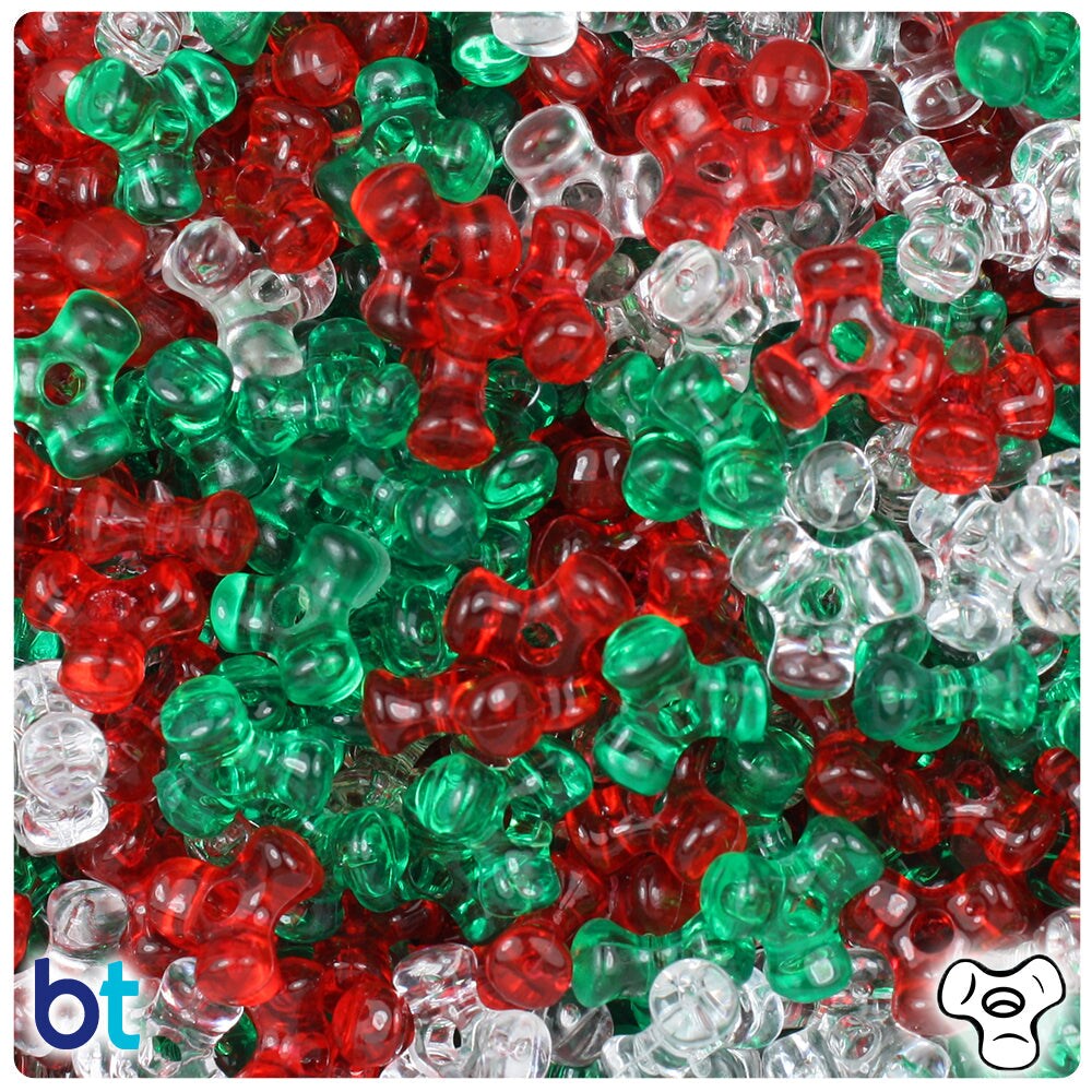 BeadTin Christmas Transparent Mix 11mm TriBead Plastic Craft Beads (500pcs)