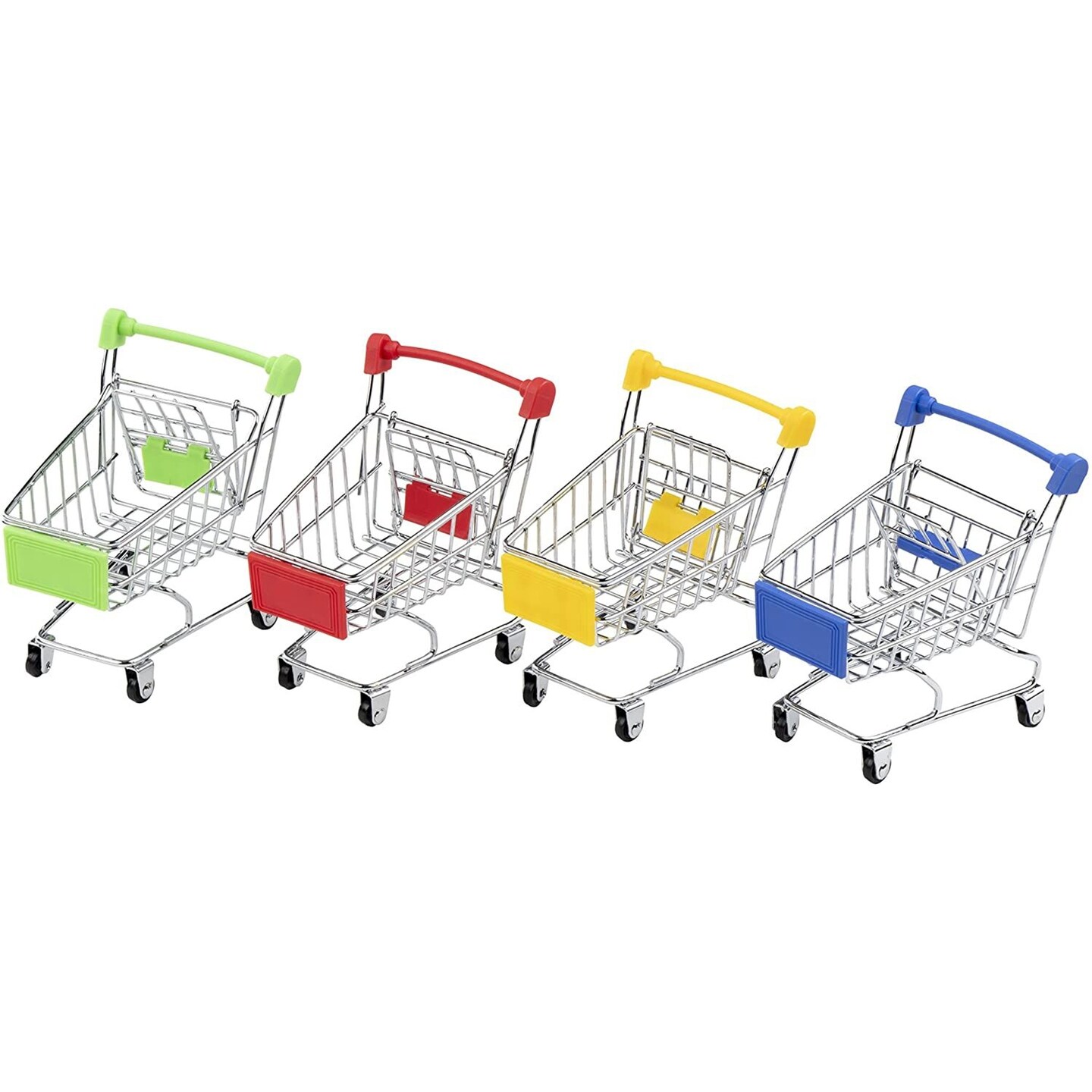 Juvale Mini Supermarket Handcart, 4 Pack Mini Shopping Utility Cart Mode Storage Toy, 4 Colors - Blue, Yellow, Green and Red