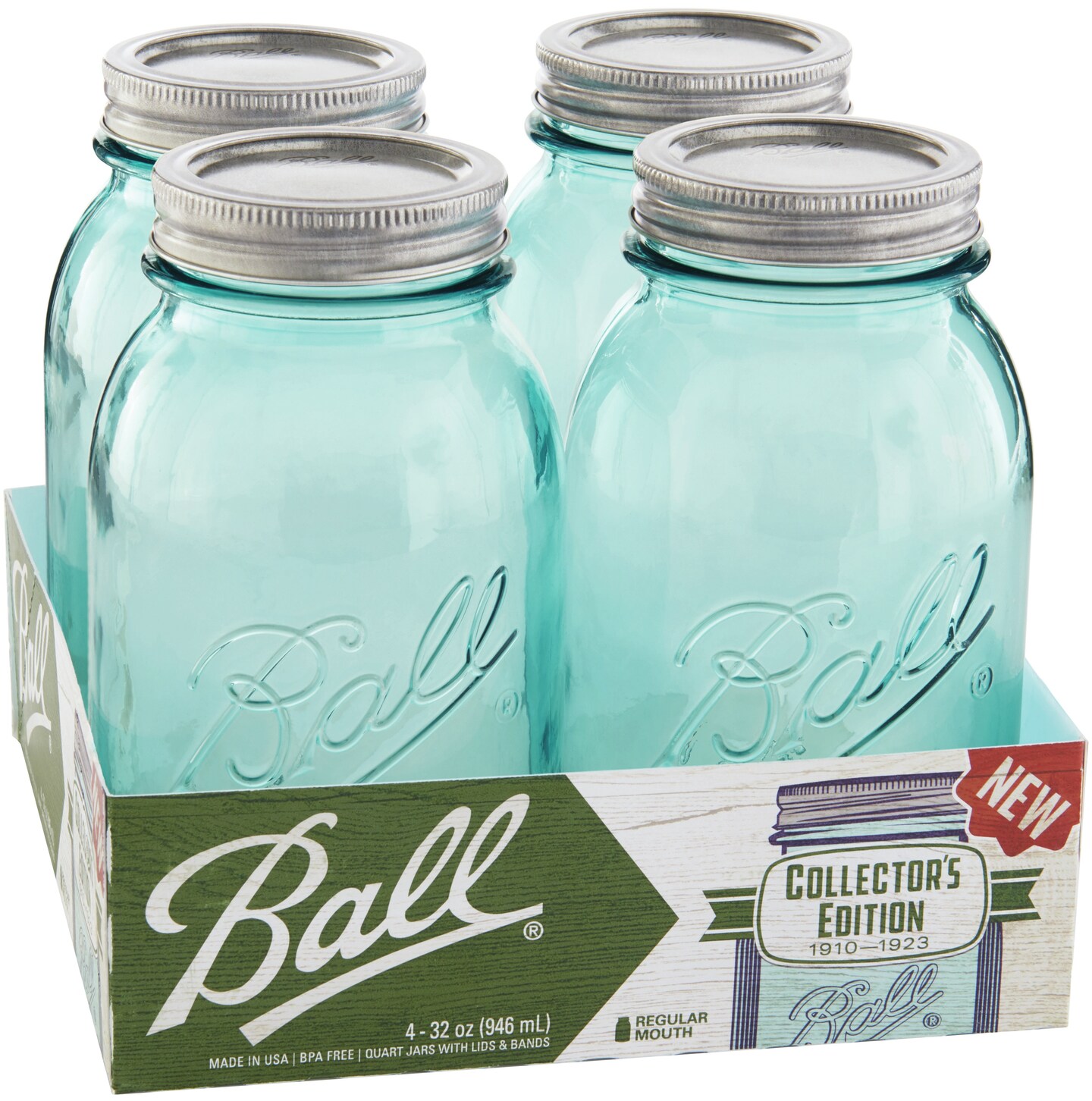 Ball(R) Regular Mouth Canning Jars 4/Pkg-Quart Vintage Aqua, 32Oz