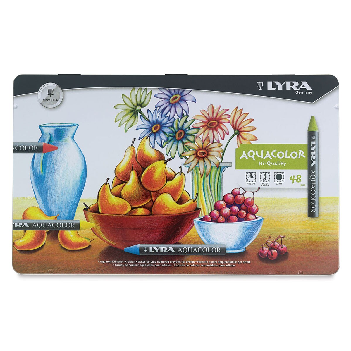 Lyra Aquacolor Crayon Set - Assorted Colors, Water-Soluble, Set of 48