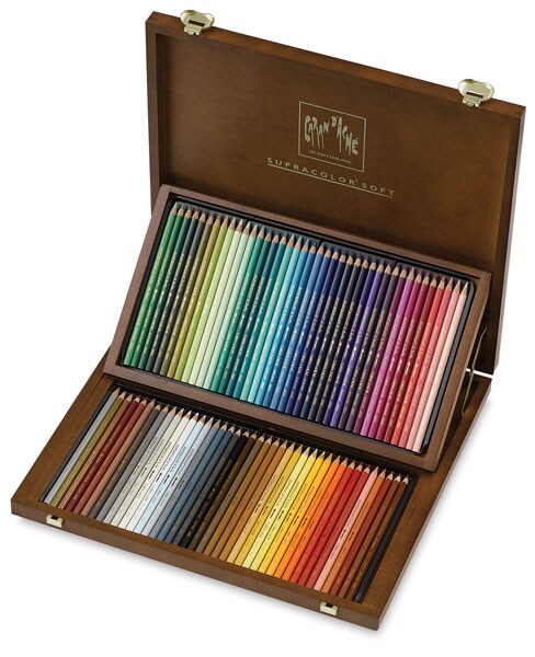 Caran d&#x27;Ache Supracolor Soft Aquarelle Pencil Set - Assorted Colors, Wood Box Set of 80