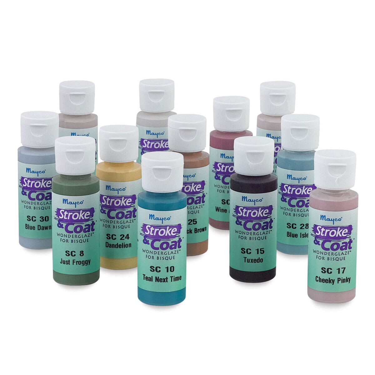 Mayco Stroke and Coat Glaze for Ceramics Kit 1, 12 Assorted 2 Oz Jars with  How
