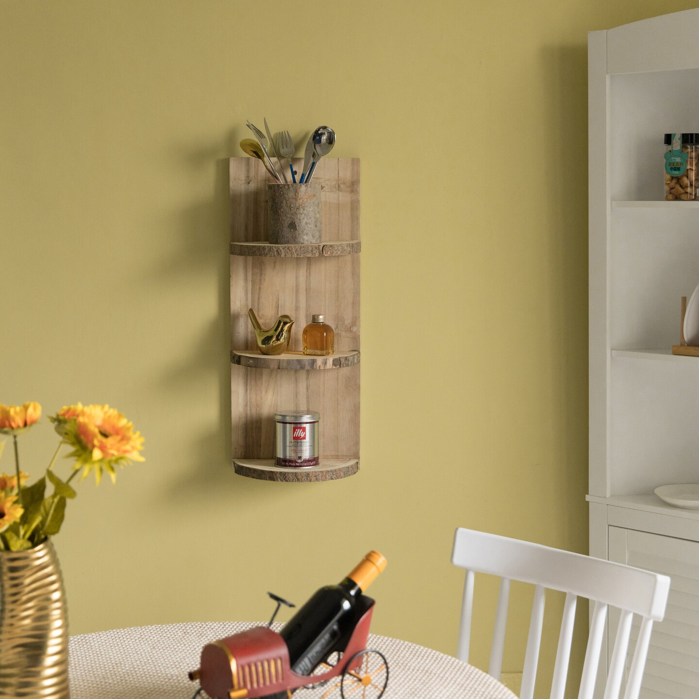 Natural Wooden Three Sliced Log Wood Shelf Display for Entryway, Kitchen, and Outdoor