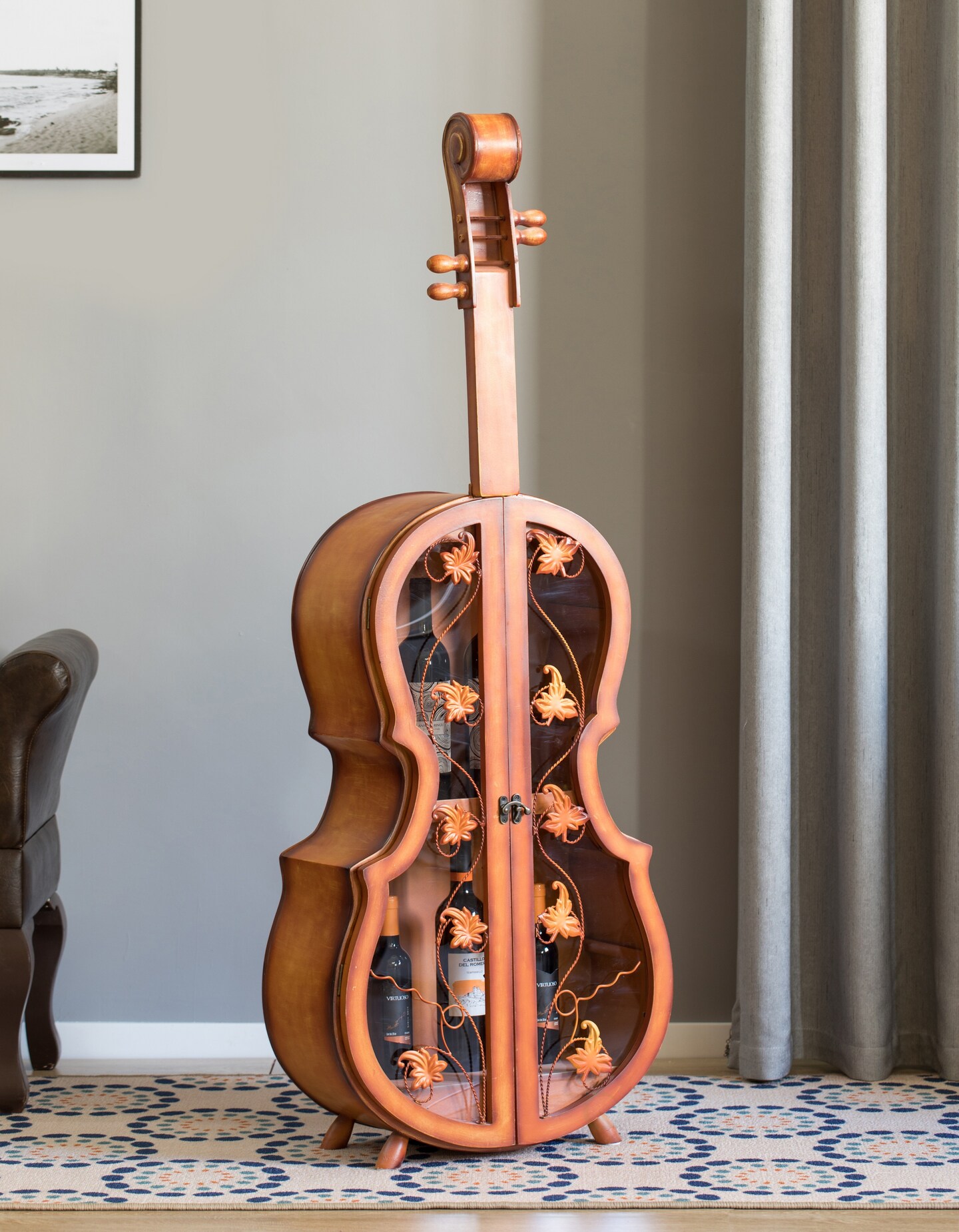 4.5 Feet Tall Violin Shaped Cabinet With 2 Shelf and Acrylic Clear Double Door