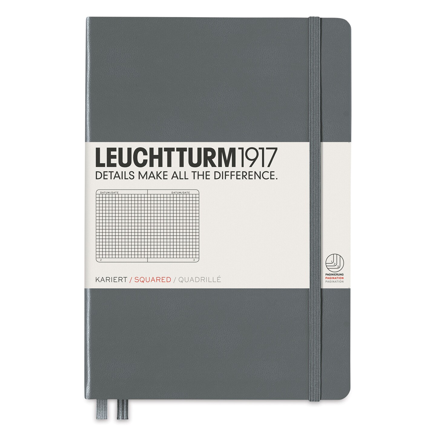 Leuchtturm1917 Squared Hardbound Notebook - Anthracite, 5-3/4&#x22; x 8-1/4&#x22;