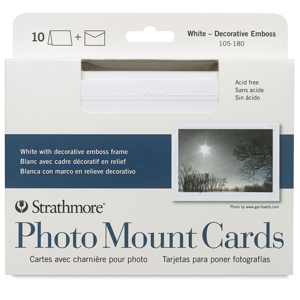 Strathmore Photo Mount Cards and Envelopes - White, Decorative Emboss, Pkg of 10