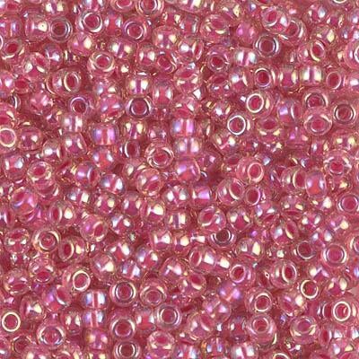 Miyuki 8 Round Seed Bead, 8-355, Hot Pink Lined Crystal AB, 10 grams