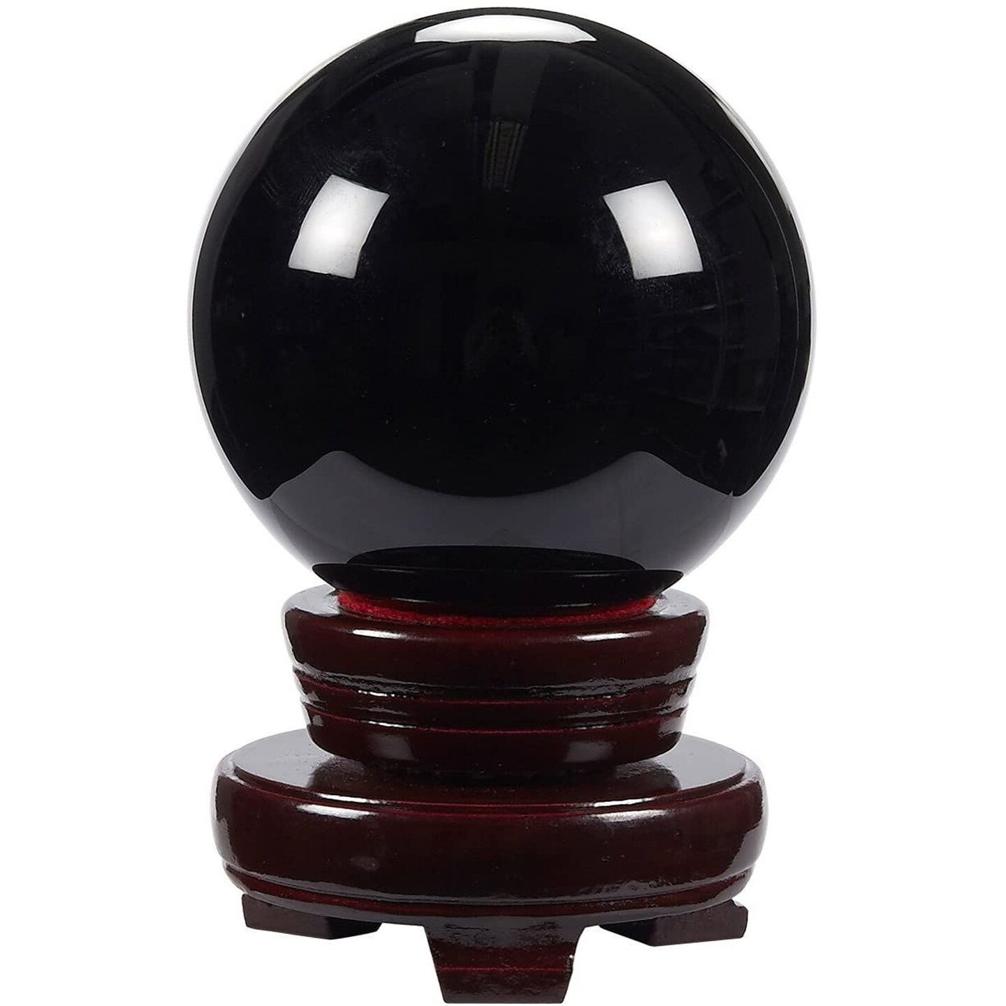 Small Black Obsidian Sphere, Decorative Crystal Ball with Stand for Meditation, Healing, Feng Shui (80mm / 3.15 In)