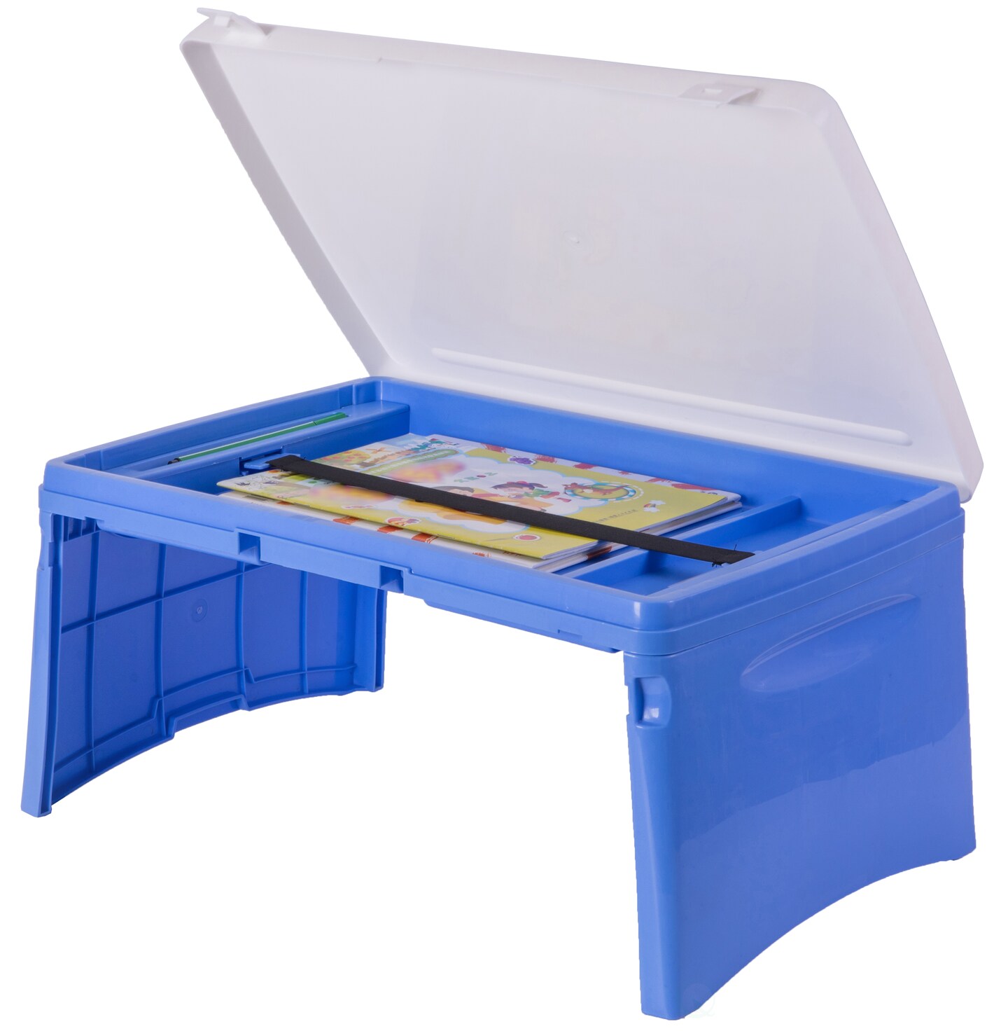 Kids Portable Fold-able Plastic Lap Tray, Blue and White