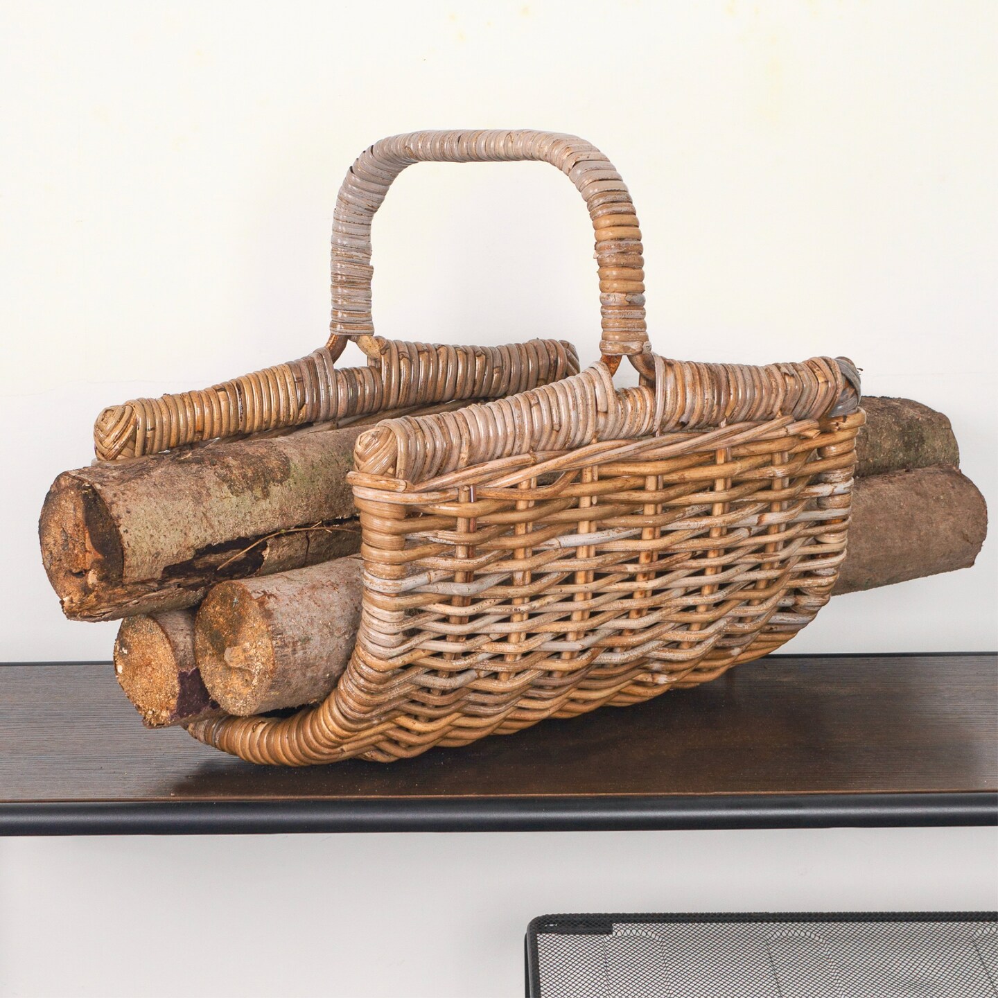 Decorative Rattan Natural Log Holder Basket for Entryway, Dining, Living Room, or Bedroom