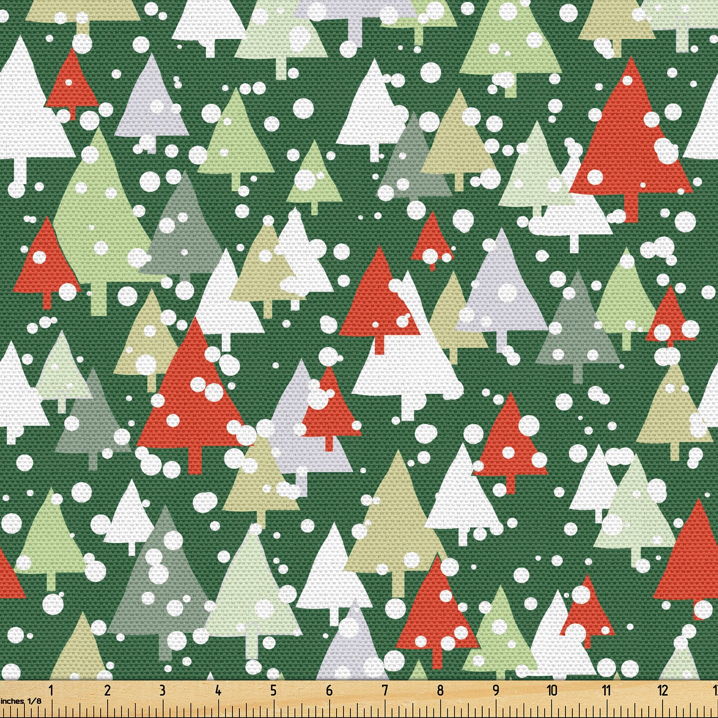 Ambesonne Winter Fabric by The Yard, Christmas Forest with Pine Trees Snowing Silhouette Style Pattern, Decorative Fabric for Upholstery and Home Accents, 1 Yard, Emerald Vermilion